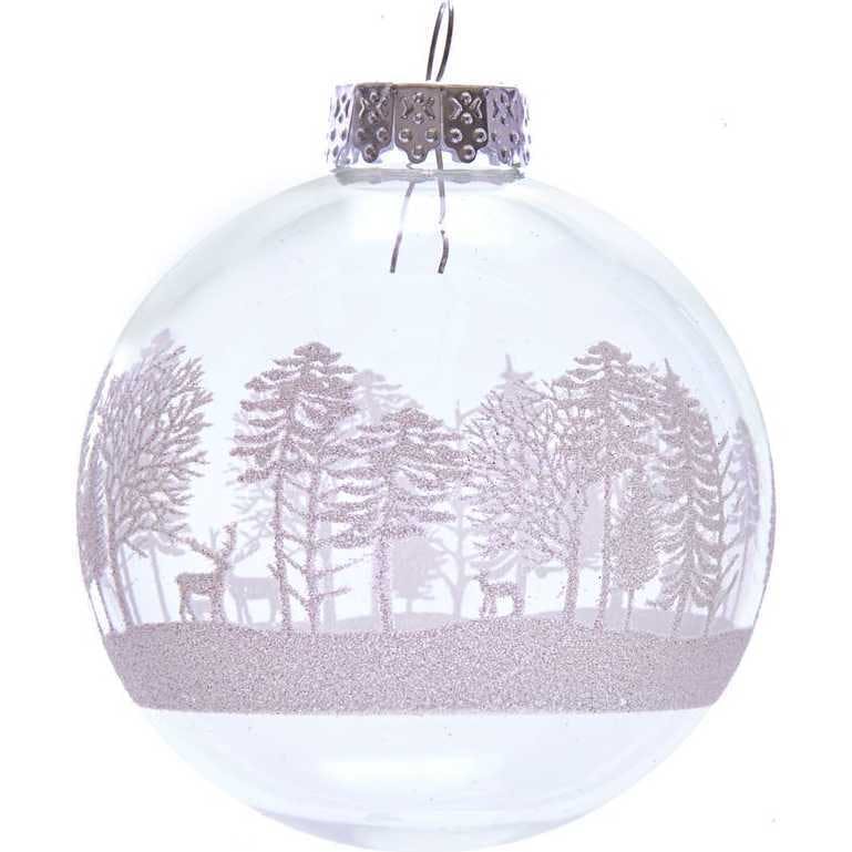 80MM Clear with White Tree Design Glass Ball Ornaments