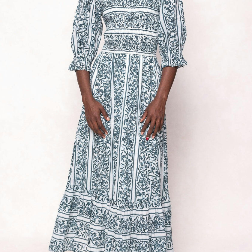 Danielle Dress in Blue Linear Print