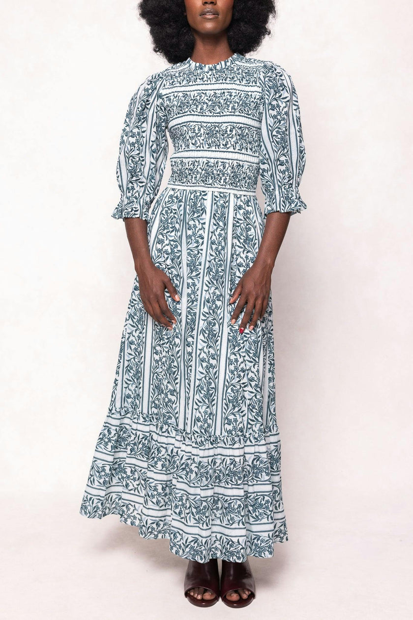 Danielle Dress in Blue Linear Print