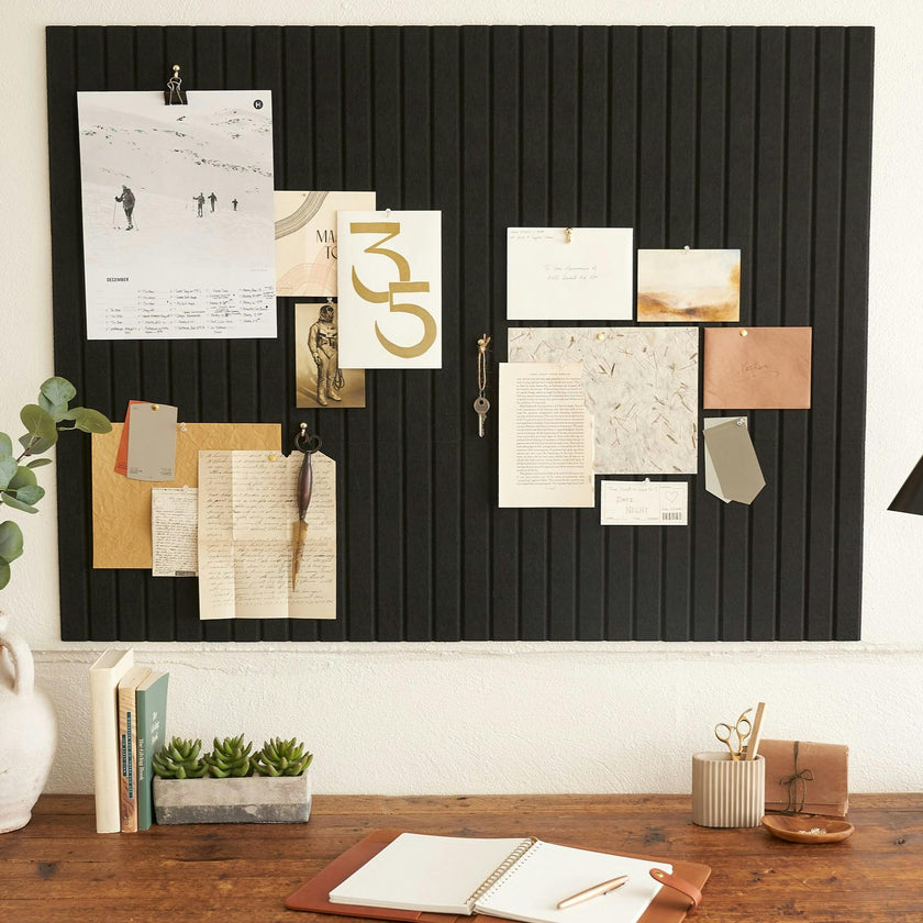 Large Felt Bulletin Board - Stylish 35" x 47" Cork Board Alternative for Office & Wall Decor - 12 Adhesive Tiles w/Golden Pins to Display Your Photos