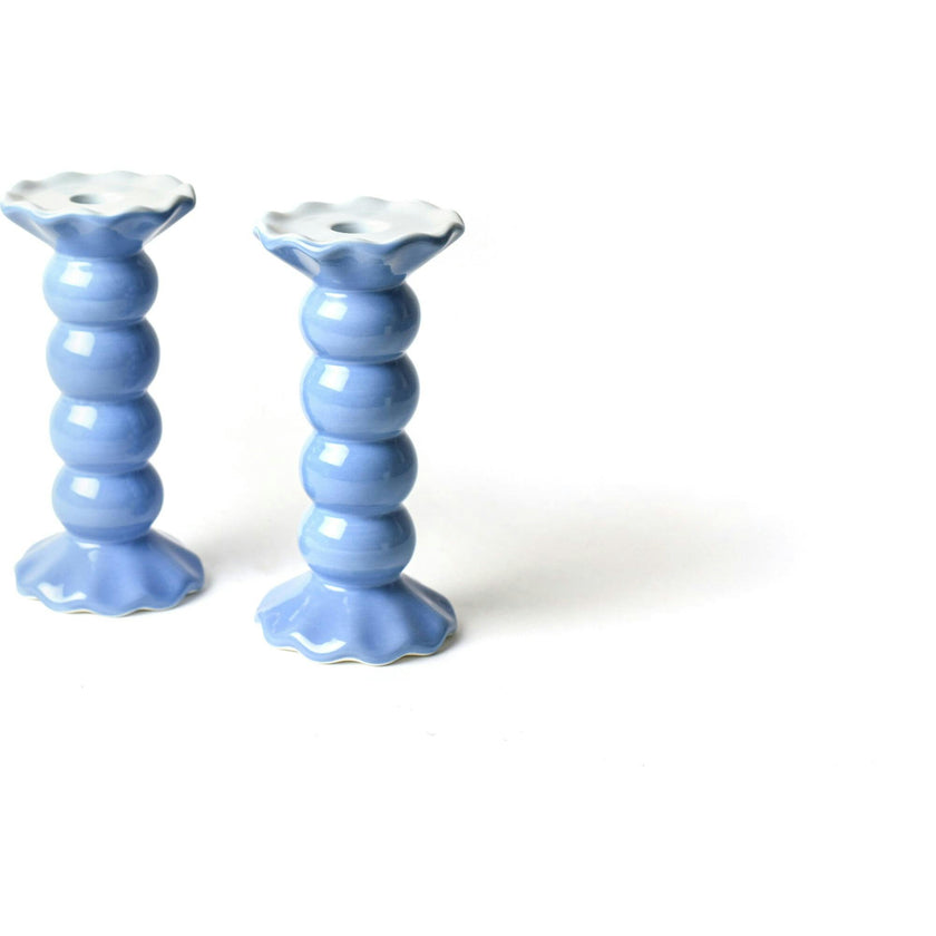 French Blue Medium Knobbed Candle Holder with Ruffle