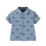 Infant Boys Short Sleeve Cabana Set | Navy Stripe Shark
