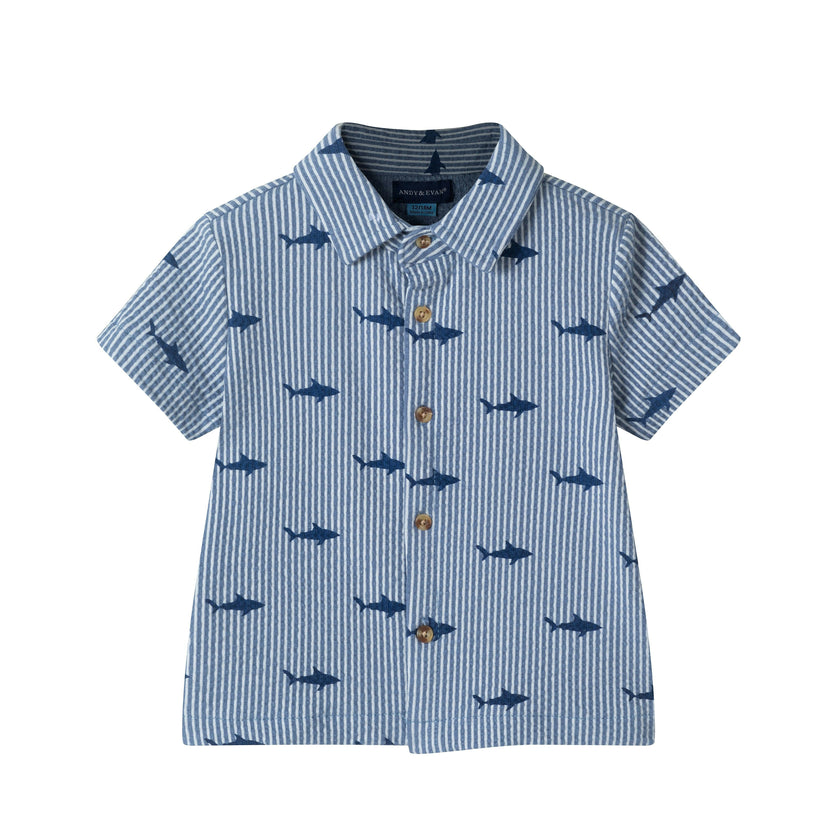 Infant Boys Short Sleeve Cabana Set | Navy Stripe Shark