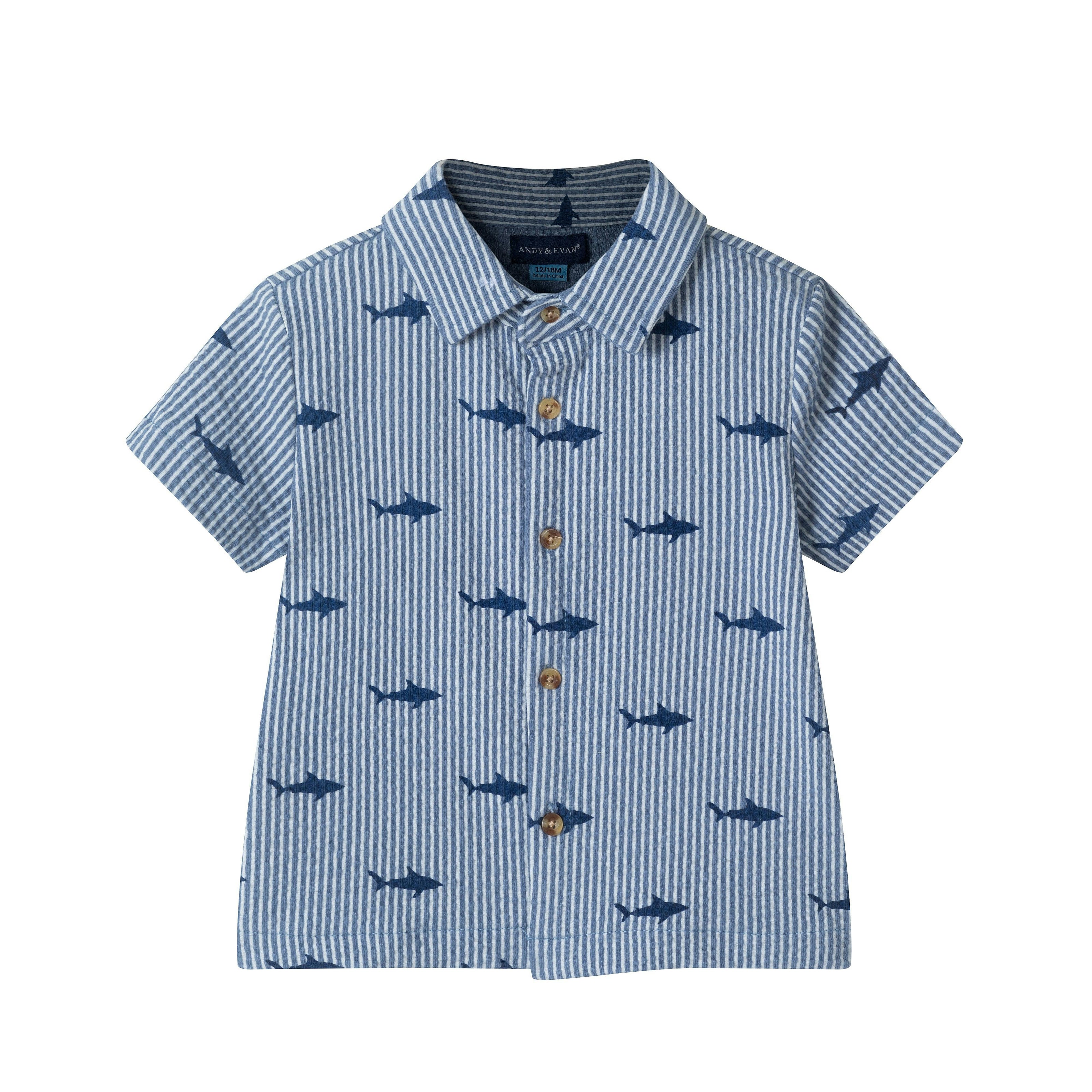 Infant Boys Short Sleeve Cabana Set | Navy Stripe Shark