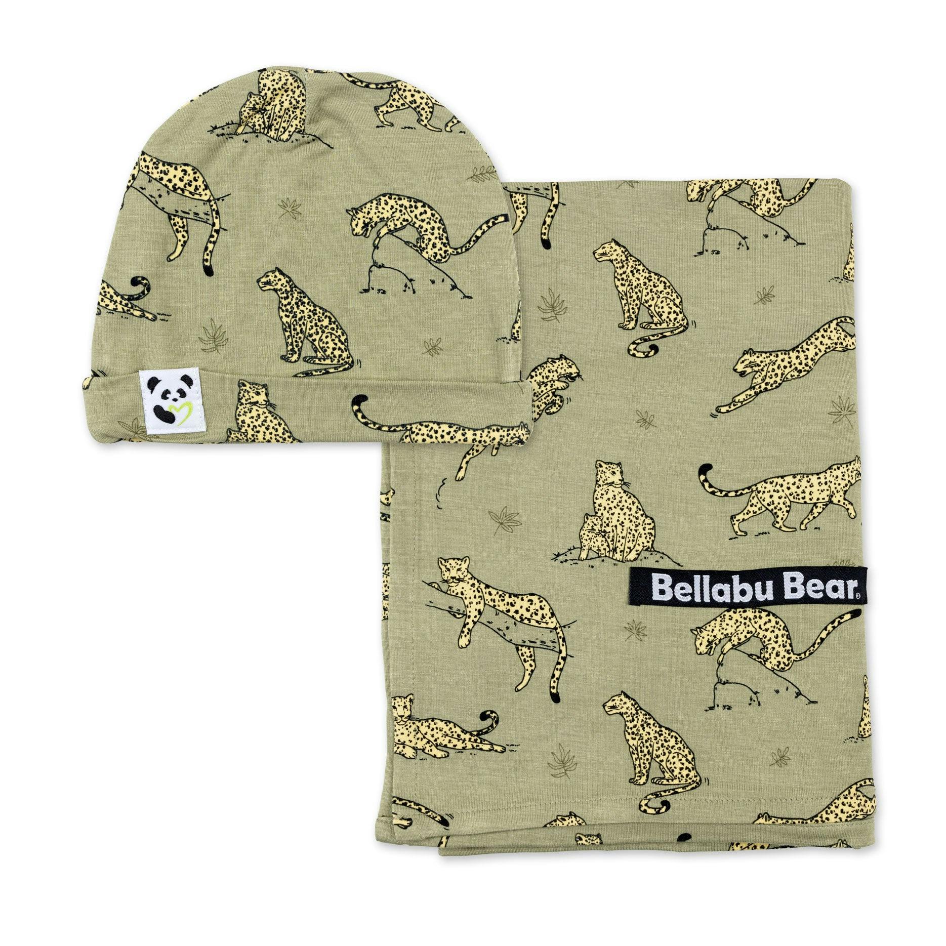 Sage & Spots Leopard Bamboo Swaddle & Beanie Set