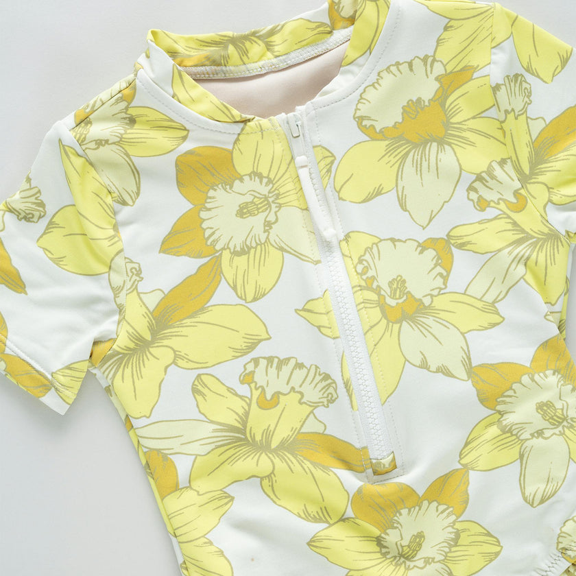 Girls Short Sleeve Arden Suit - Yellow Daffodils