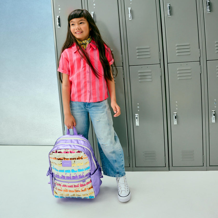 Kane Double Pocket Backpack, Metallic Lilac Quilted Sequins