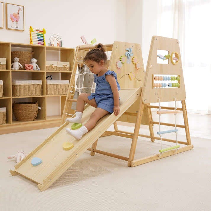 Avenlur Cherry 5-in-1 Wooden Indoor Climber – Montessori Play Gym for Toddlers & Kids