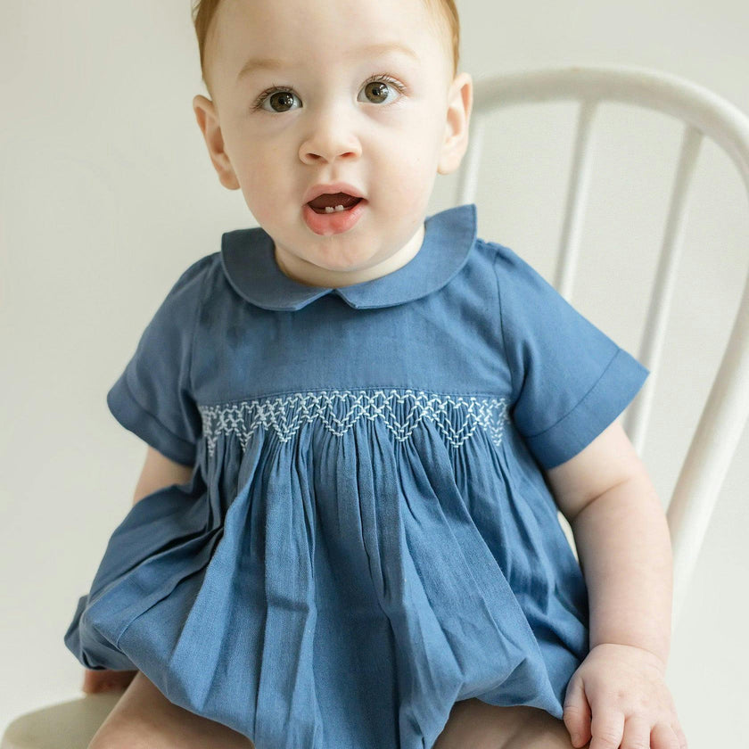 Oliver Linen Smocked Bubble Romper