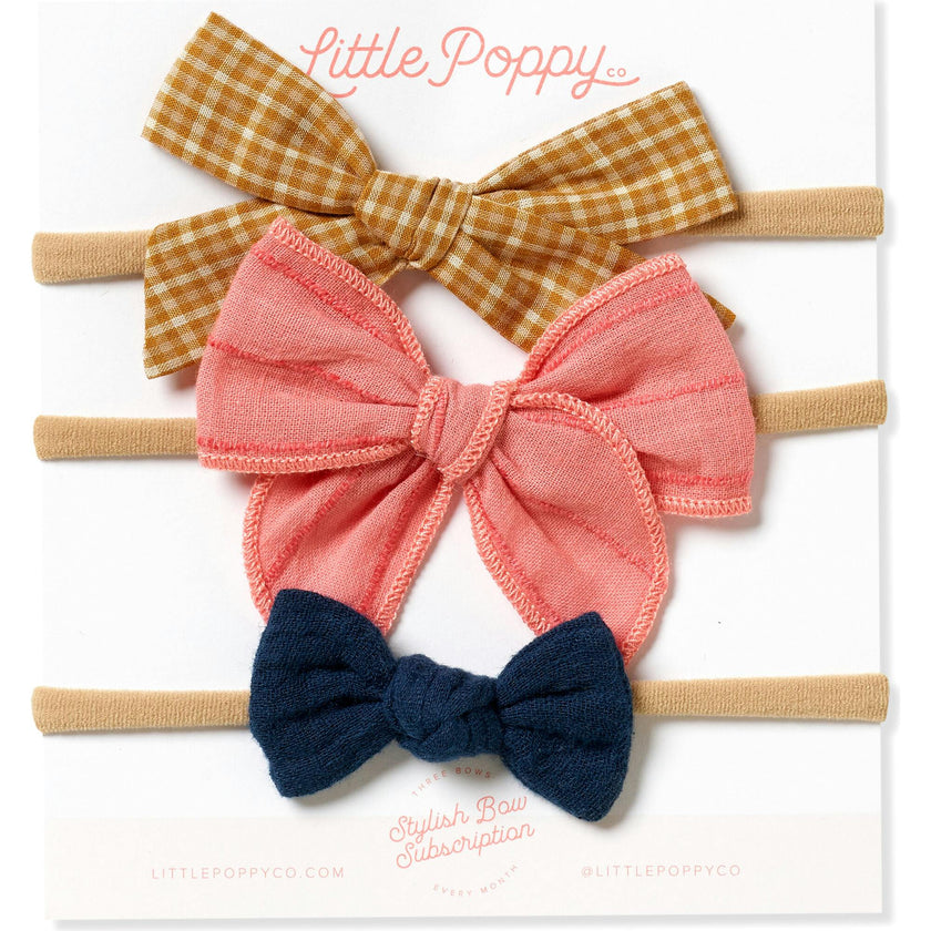 The Olivia Three Bow Mini Headband Set