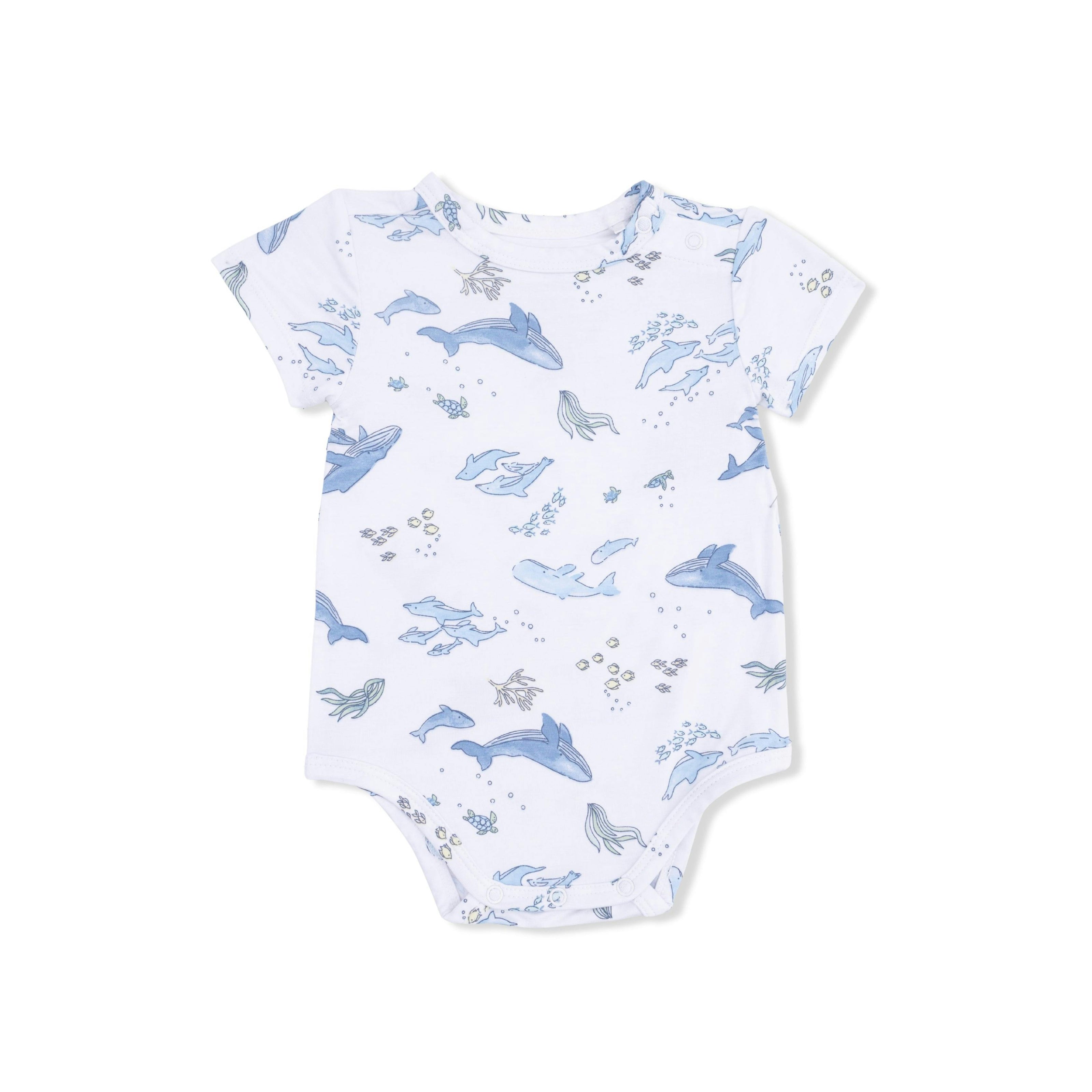 Watercolor Blue Whales - Short Sleeve Bodysuit