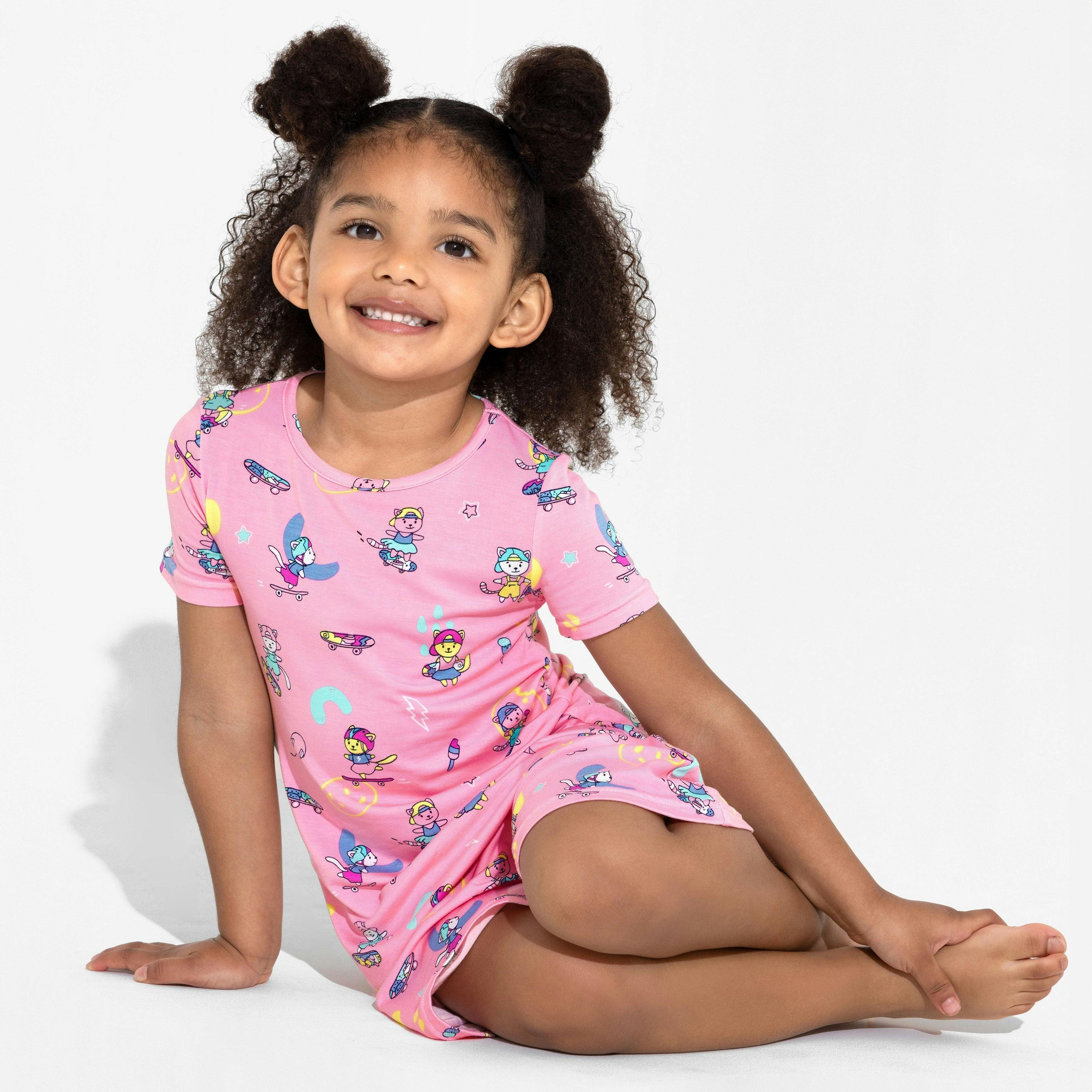 Skater Kitty Bamboo Girls' Long Sleeve Dress