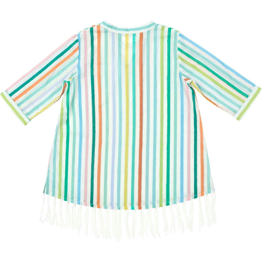 Hand Fringe Print Long Sleeve Cover-Up