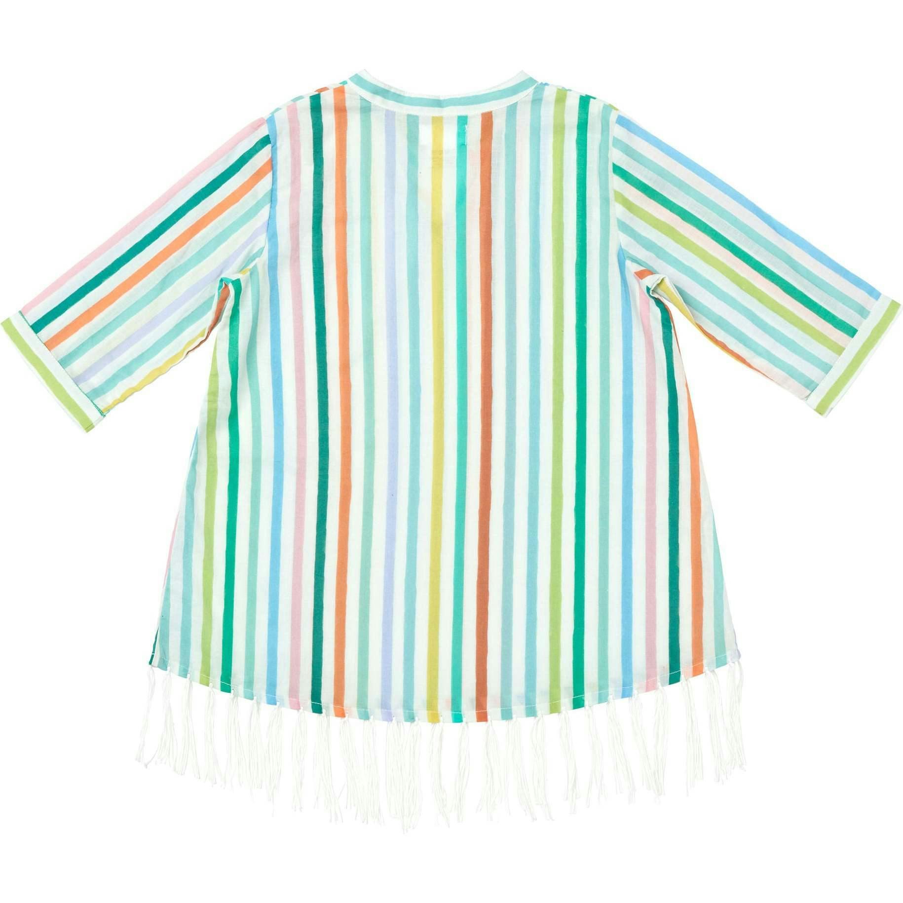Hand Fringe Print Long Sleeve Cover-Up