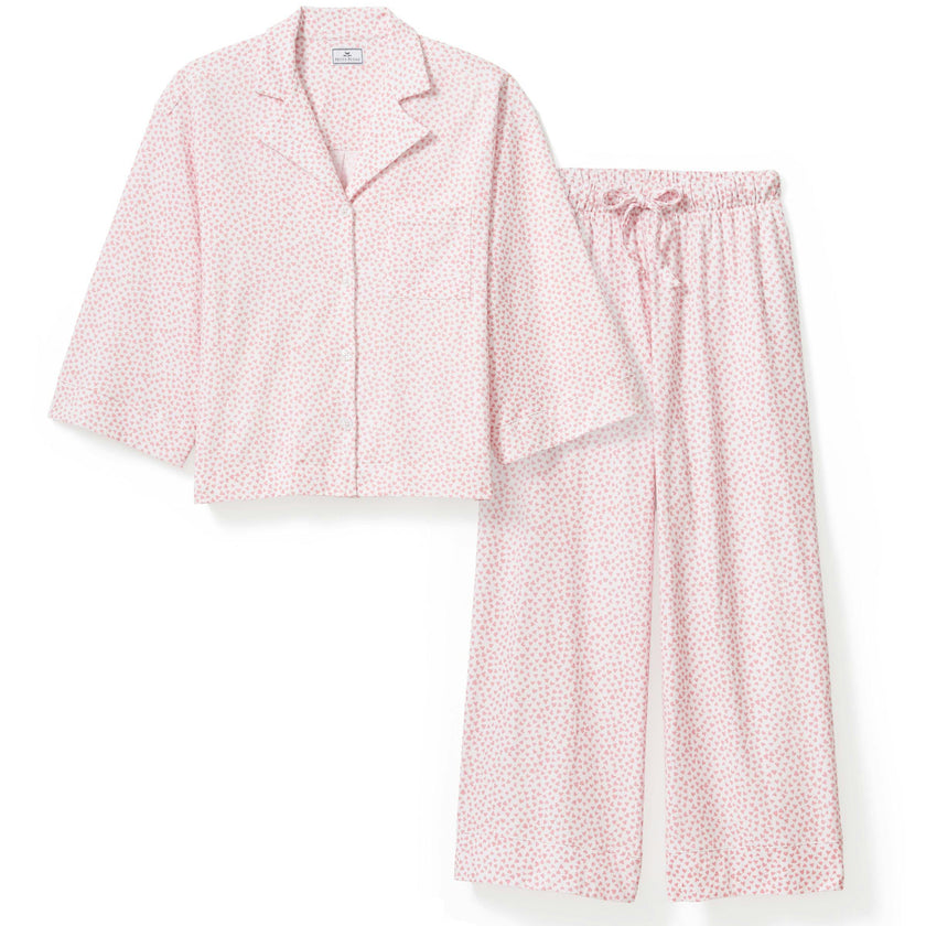 The Olivia Wide Leg Pima Pajama Set in Sweethearts