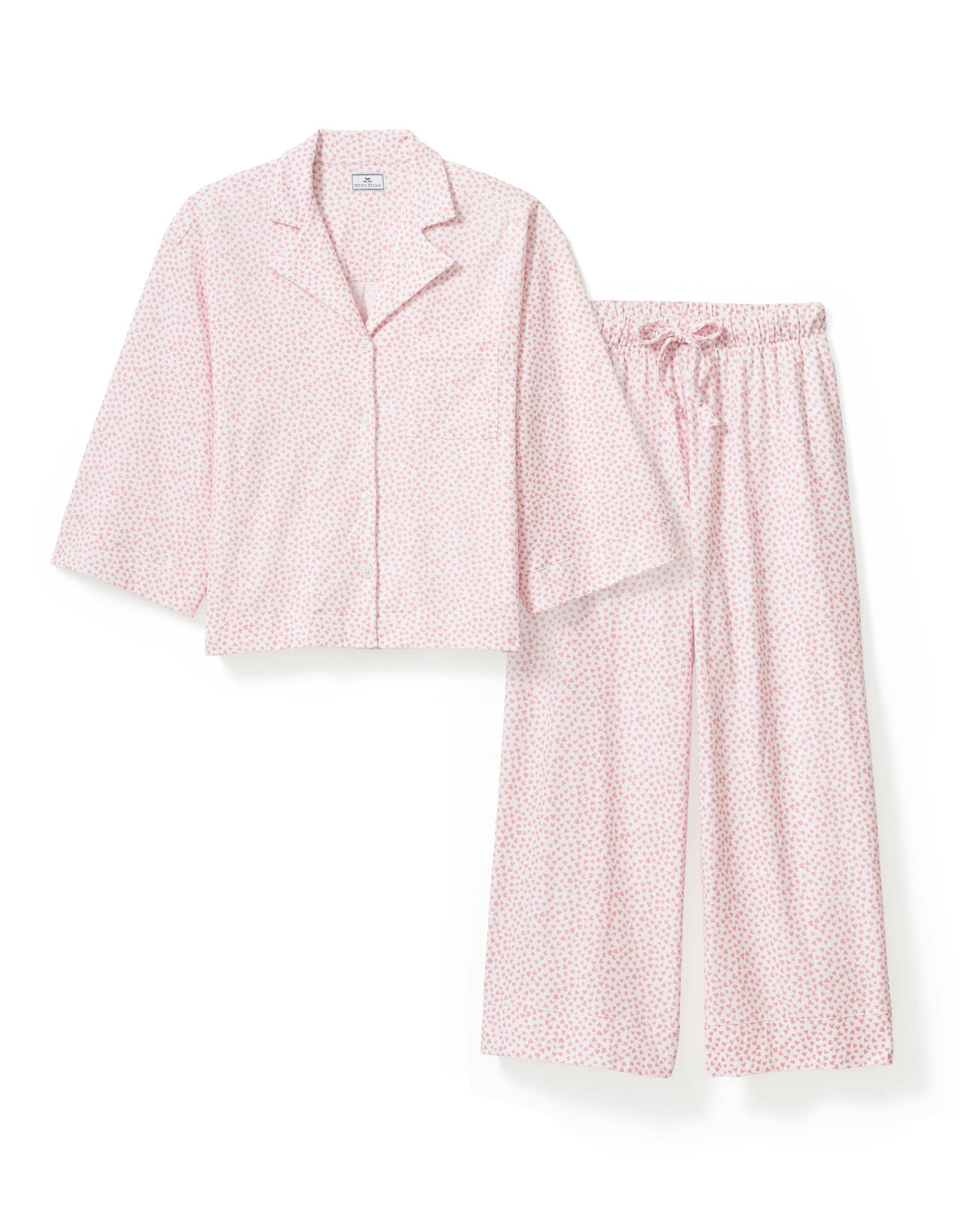 The Olivia Wide Leg Pima Pajama Set in Sweethearts