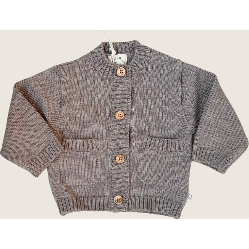 Merino Wool Baby Cardigan in Heather Brown