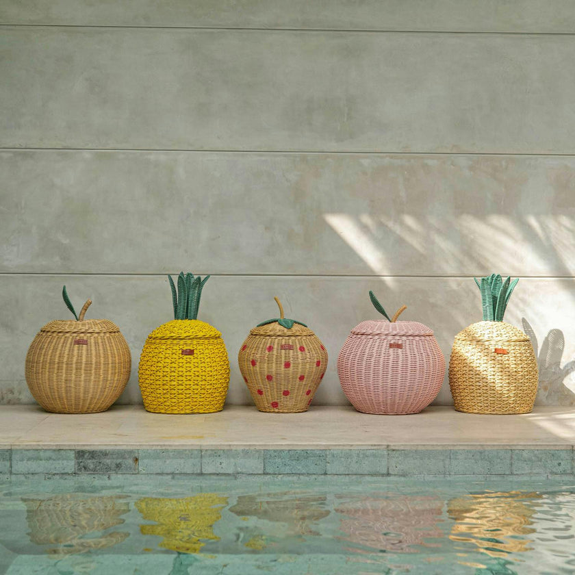 Handcrafted - Pineapple Storage Basket Yellow (Medium) - Rattan Wicker