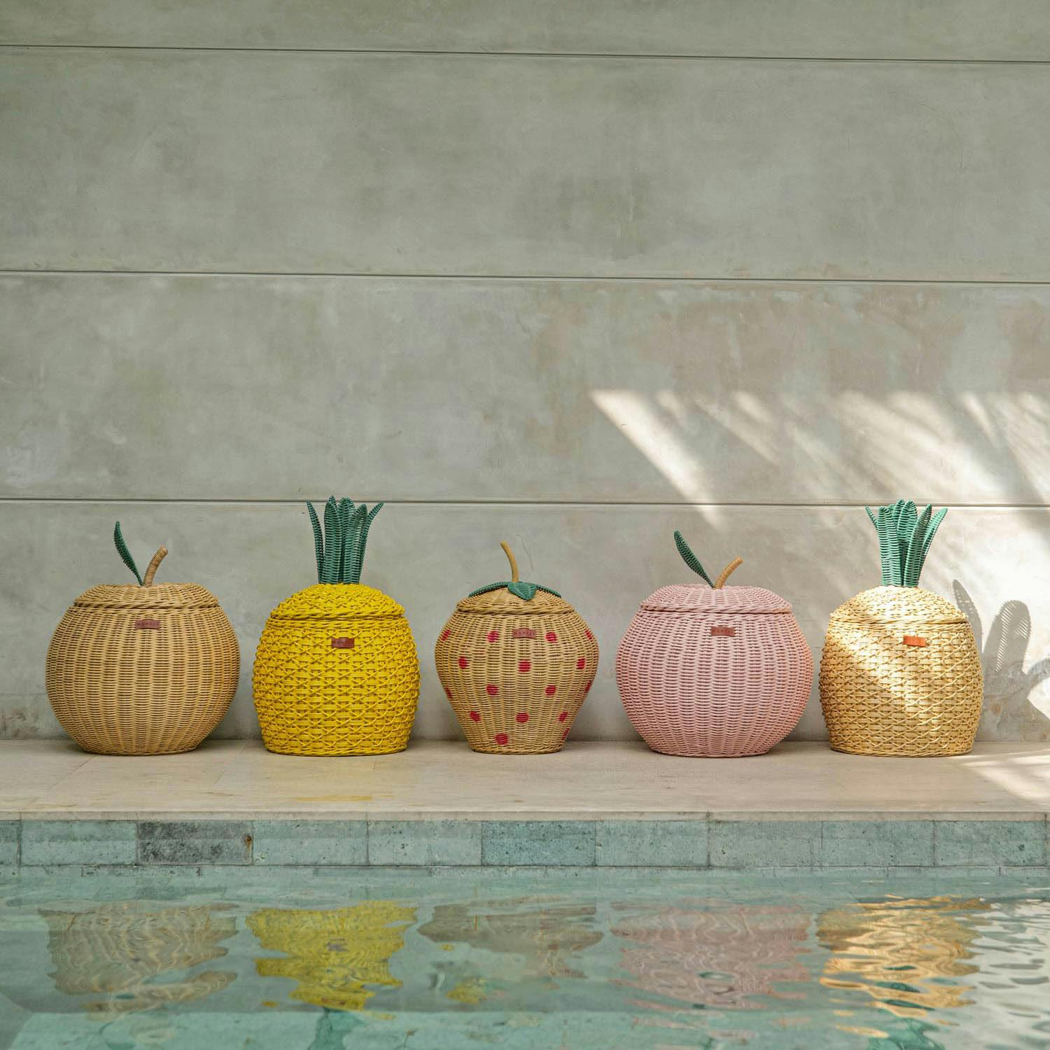 Handcrafted - Pineapple Storage Basket Yellow (Medium) - Rattan Wicker