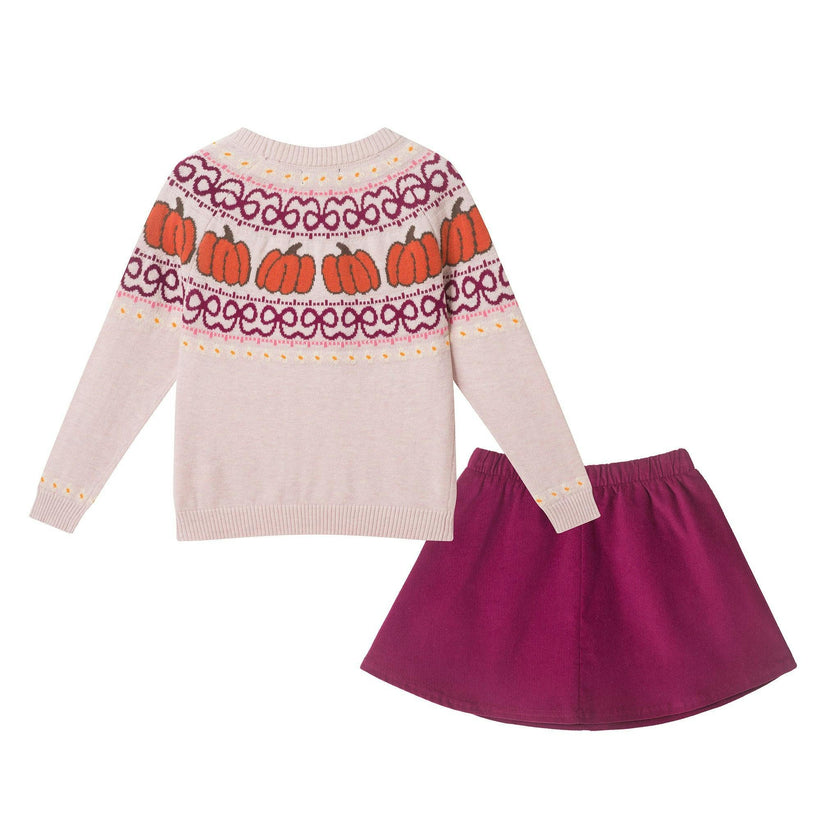 Infant Girls Sweater & Corduroy Skirt Set | Pumpkin Harvest - Burgundy