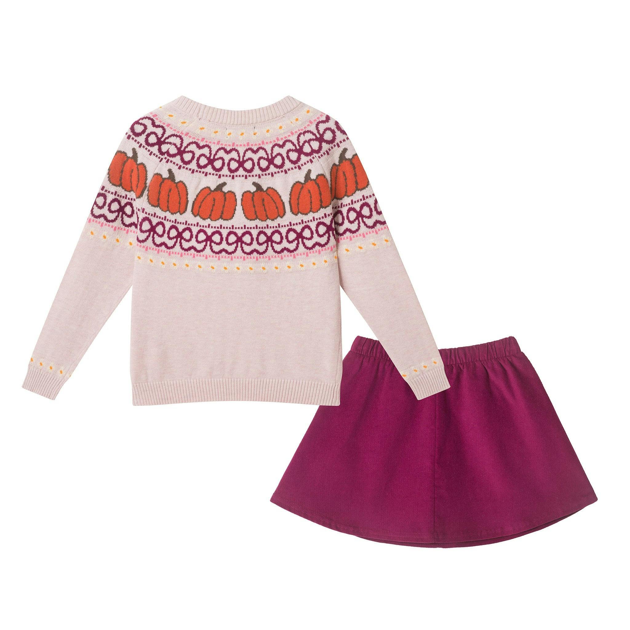 Infant Girls Sweater & Corduroy Skirt Set | Pumpkin Harvest - Burgundy