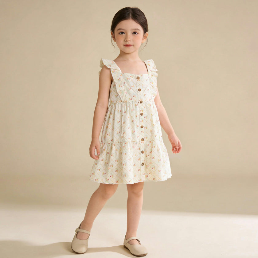 Organic Flutter Buttoned Tiered Dress - Spring Weave