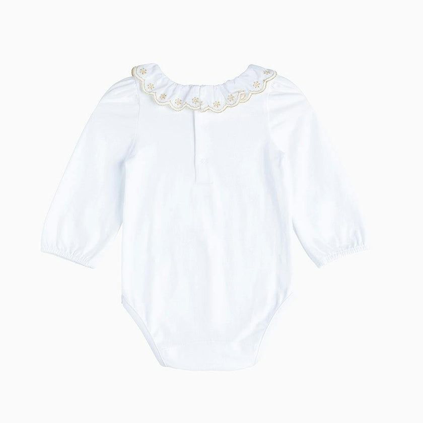 Baby Long-Sleeved Elsa Bodysuit in White/Gold