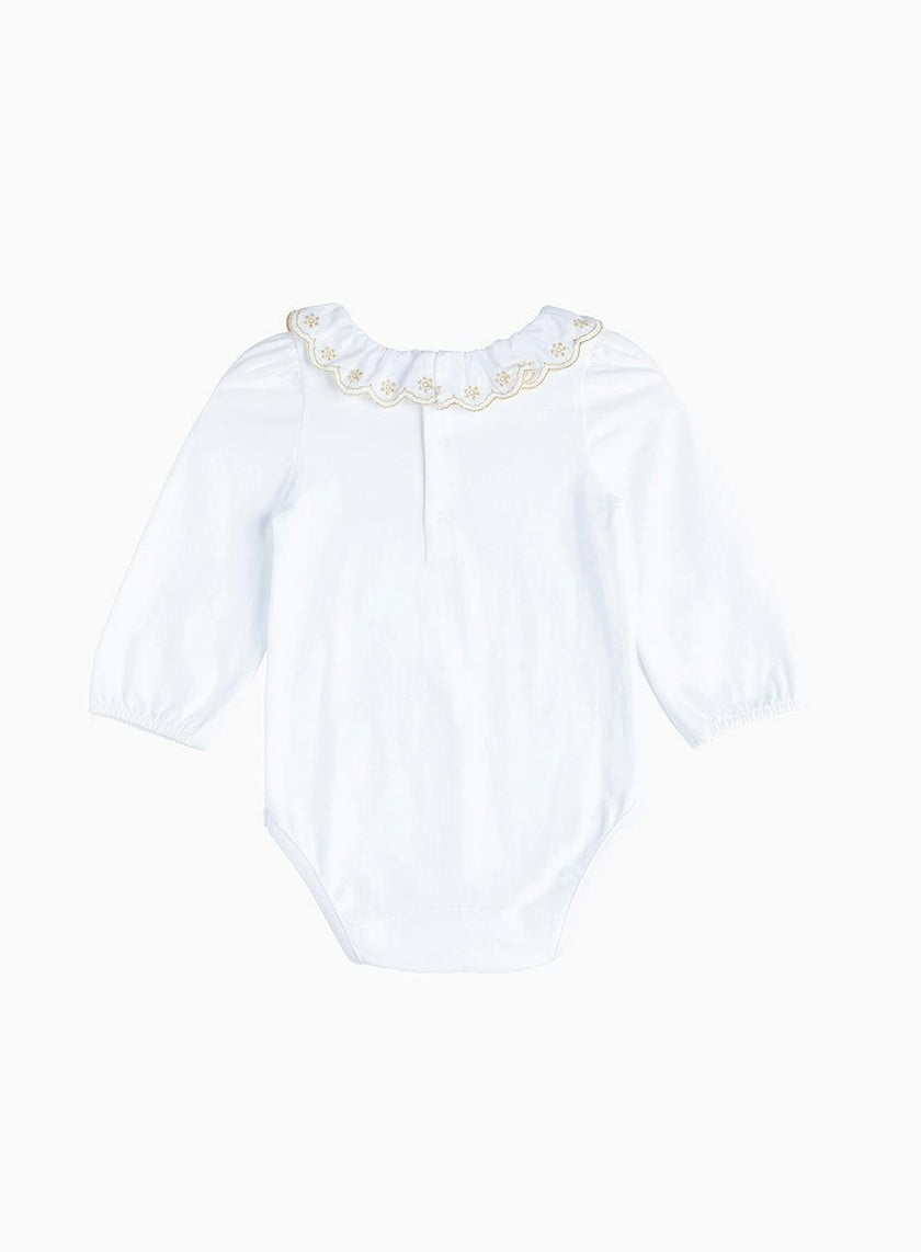 Baby Long-Sleeved Elsa Bodysuit in White/Gold