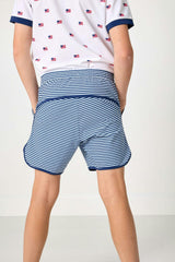 navy thin stripe retro super short with navy piping