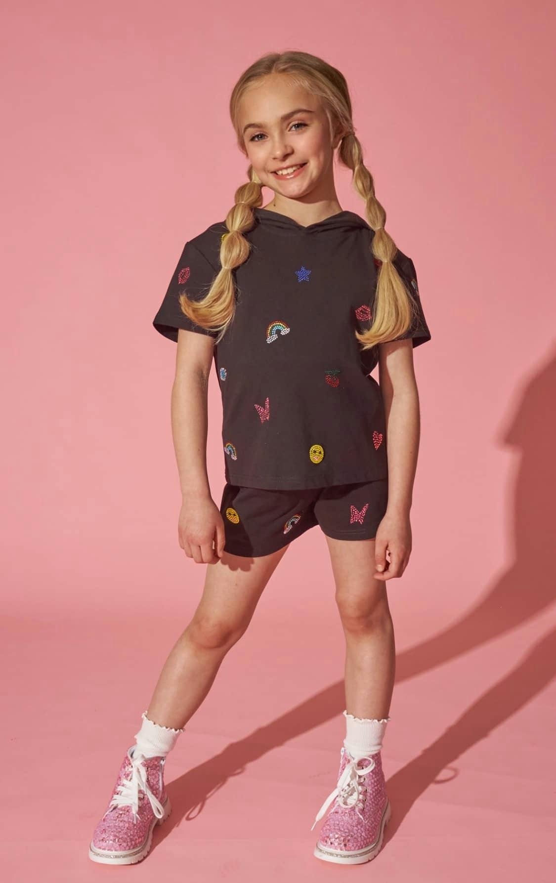 Black Crystal Doodle Short Set
