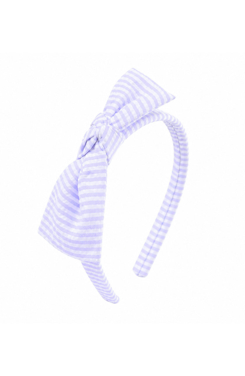 Seersucker Bow Headband in Lavender/White