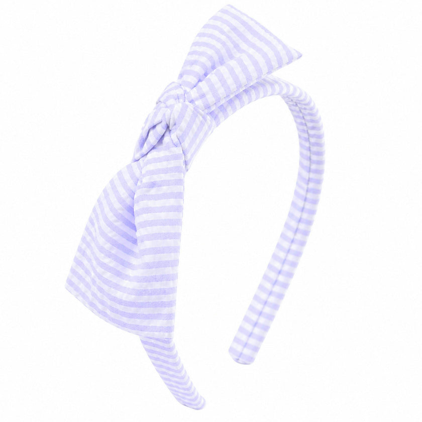 Seersucker Bow Headband in Lavender/White