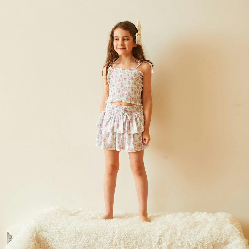 Georgia Romantic Rose White With Pink Satin Smocked Top