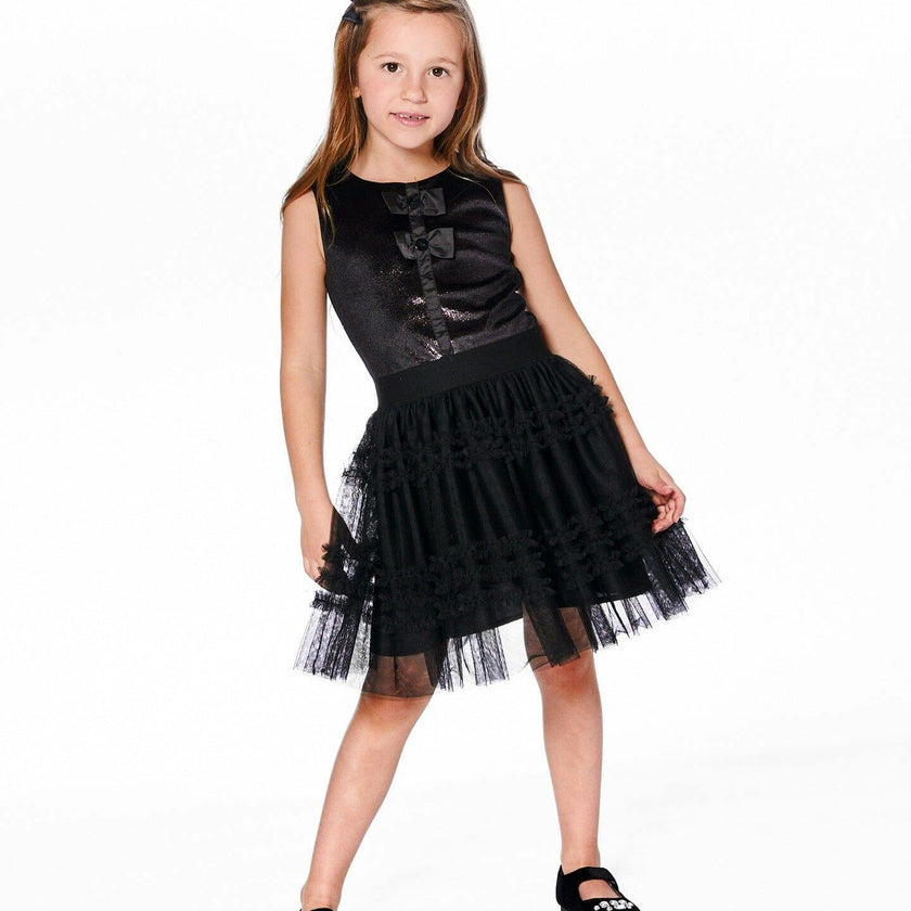 Sleeveless Bi-Material Velour and Mesh Dress