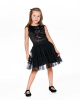 Sleeveless Bi-Material Velour and Mesh Dress
