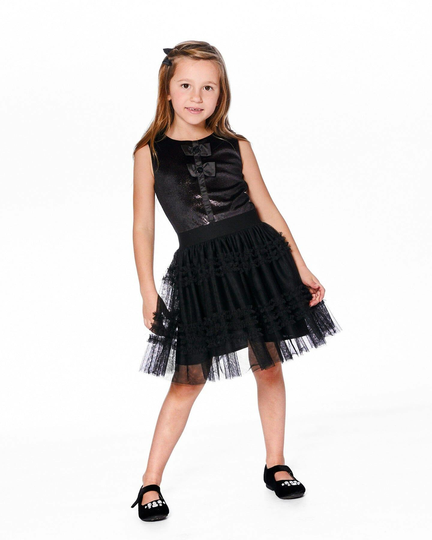 Sleeveless Bi-Material Velour and Mesh Dress