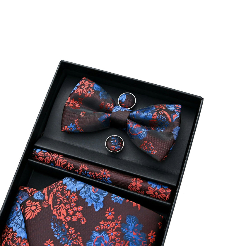 Red and Blue Floral Tie Set