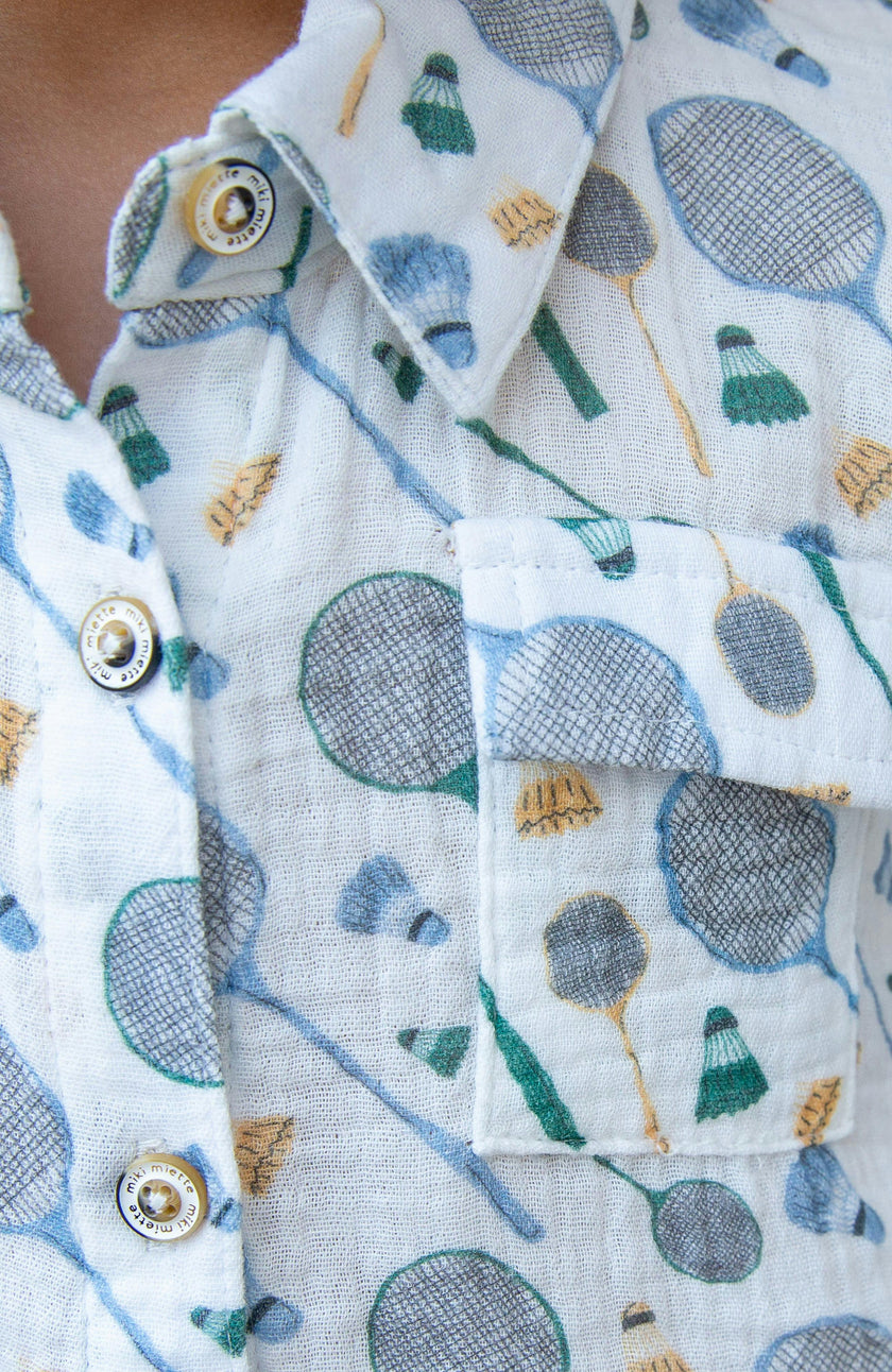 JERRY SHORT SLEEVE BUTTON UP BADMINTON RAQUET
