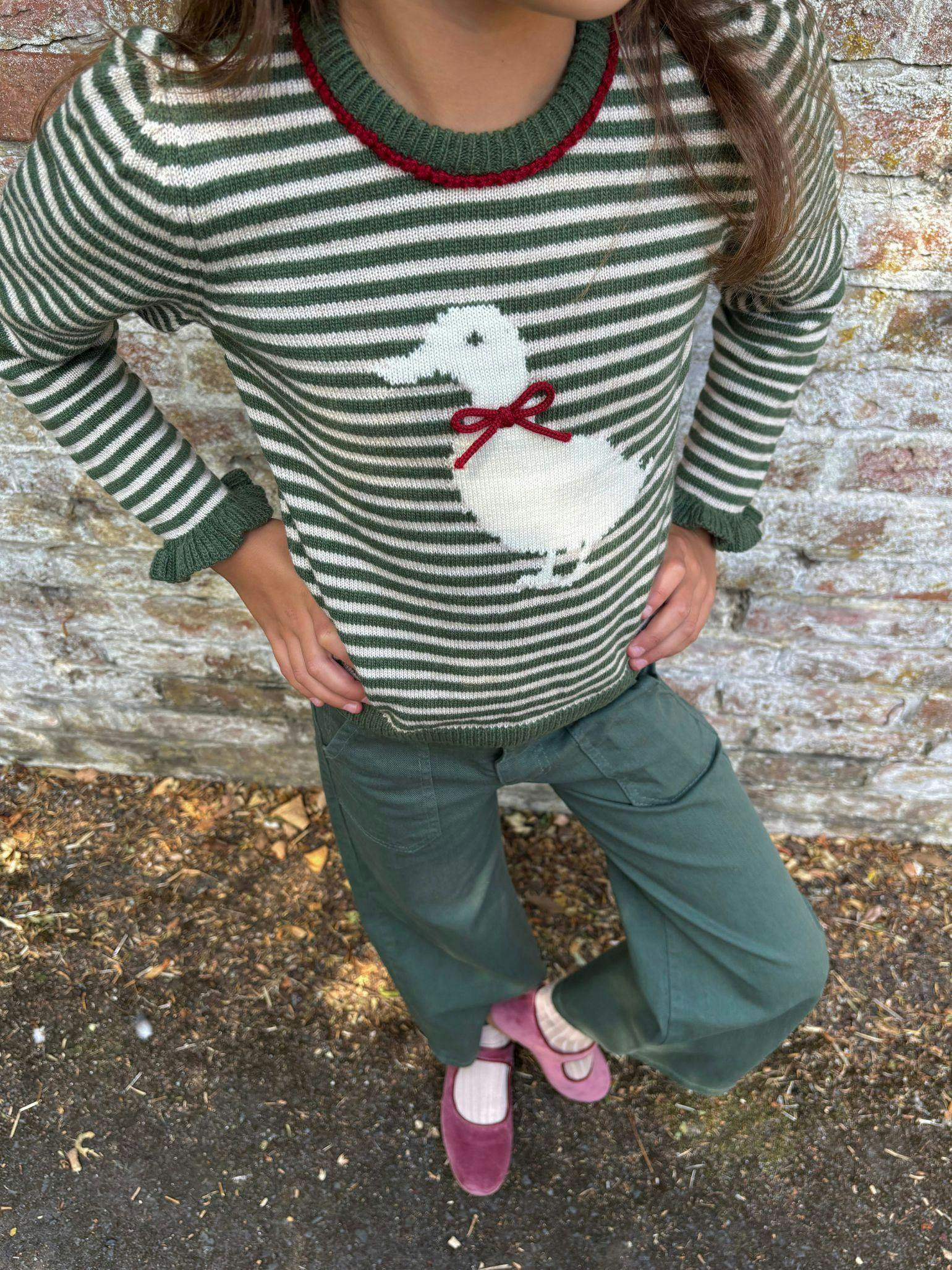 Olive Green Stripe Matilde Merino Girl Jumper