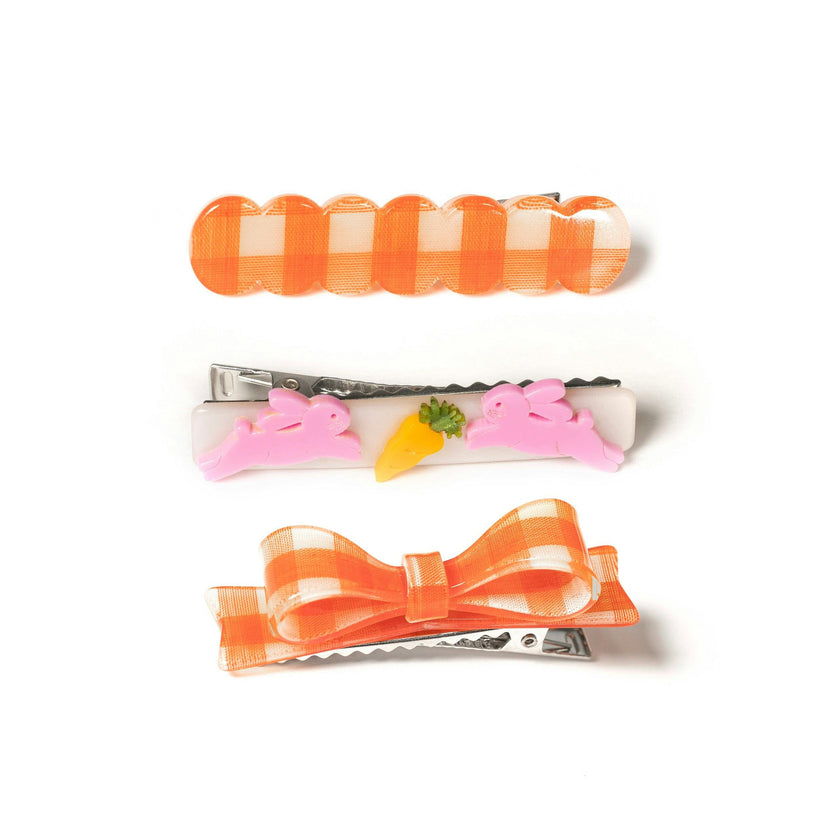 Bunnies Orange Checkered Bow Hair Clips