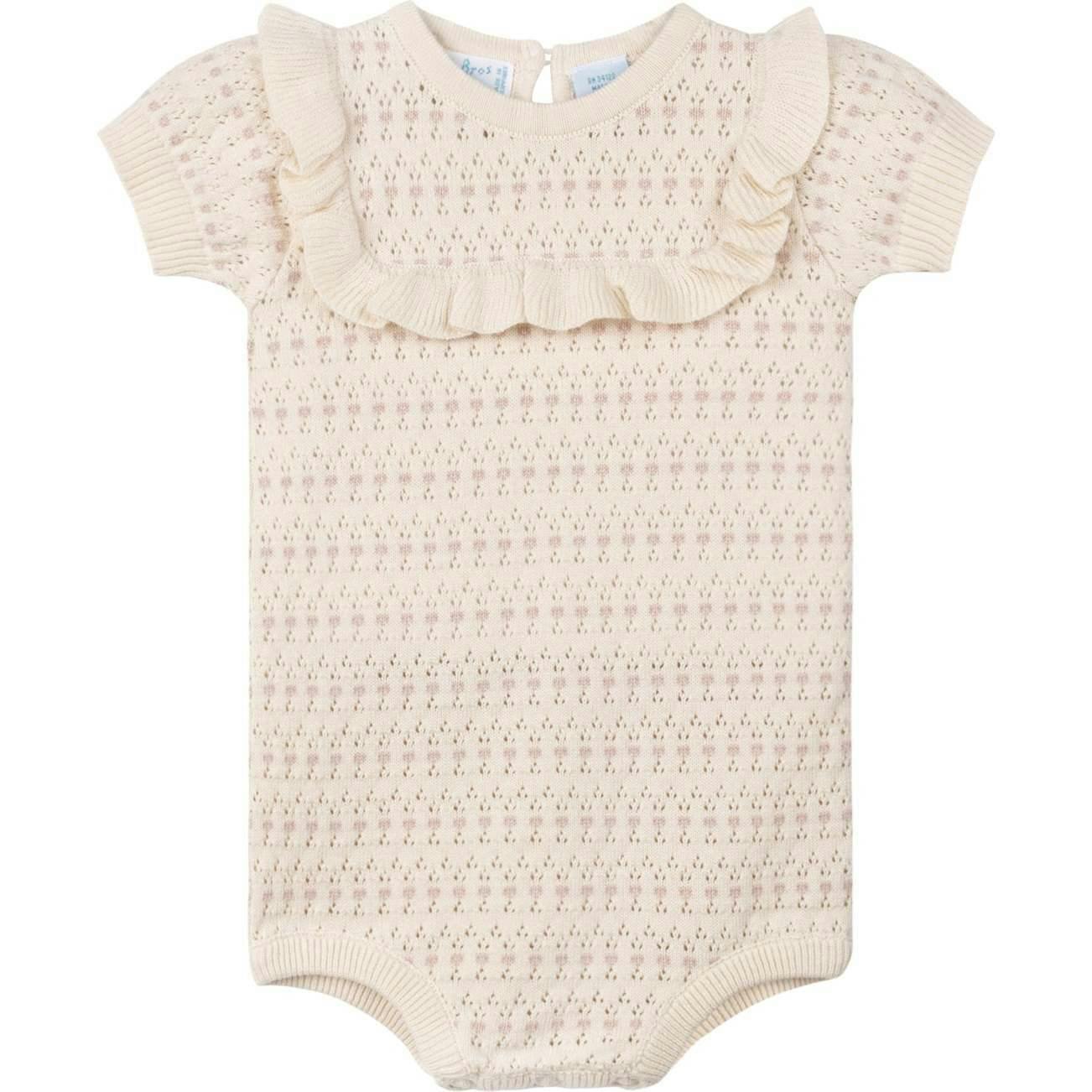 Girls Pointelle Jacquard Knit Romper Ecru