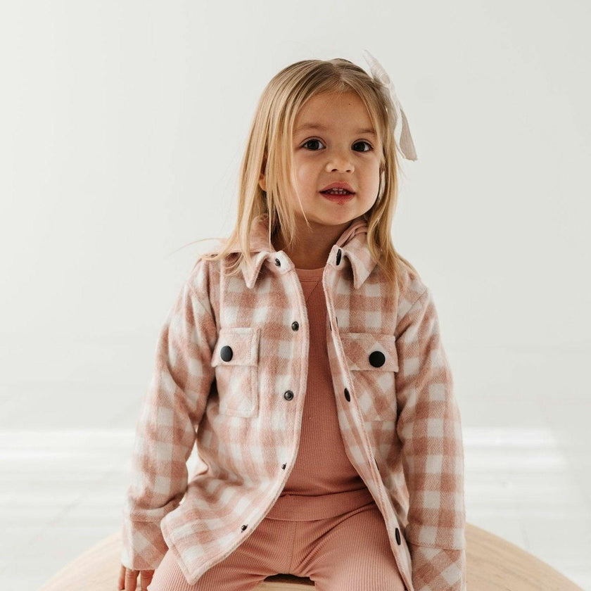 Hooded Shacket Pink Plaid