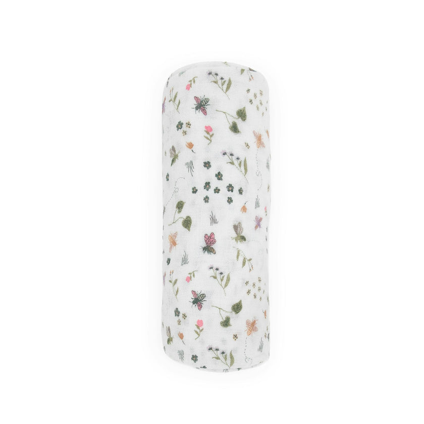 Cotton Muslin Swaddle Blanket - Garden Bees