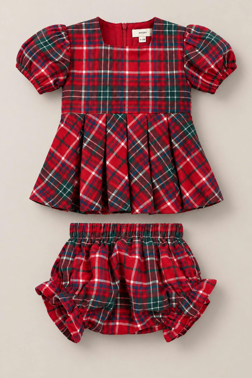 Baby Girl Rosario Dress Set in Christmas Cheer Plaid