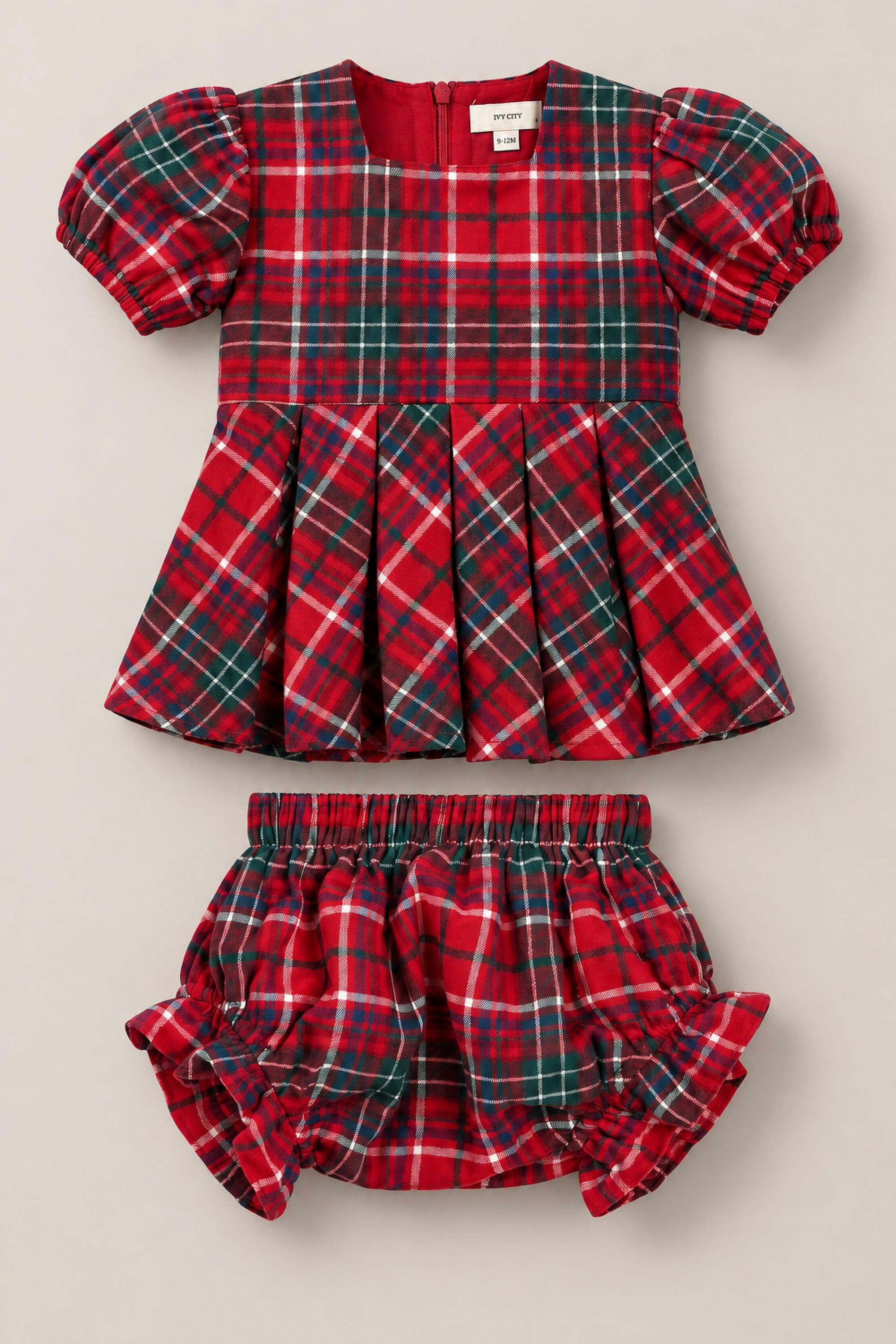 Baby Girl Rosario Dress Set in Christmas Cheer Plaid