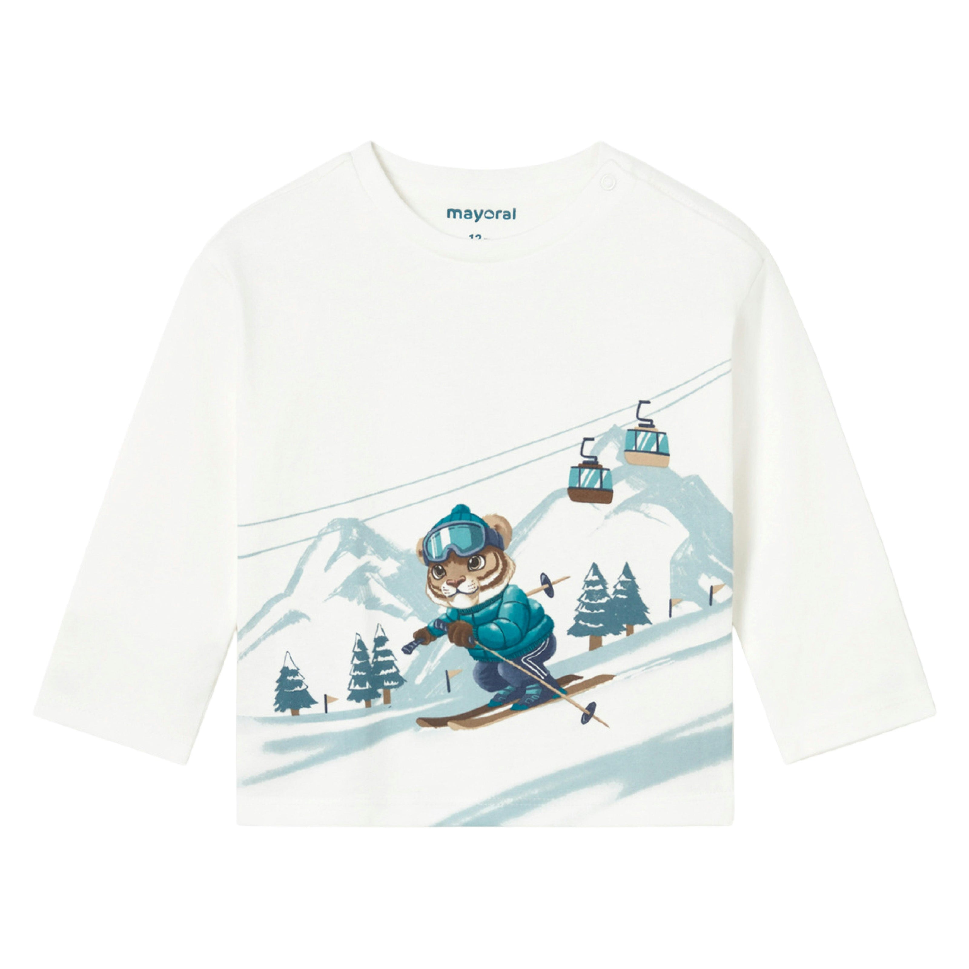 White Skiing Tiger T-Shirt