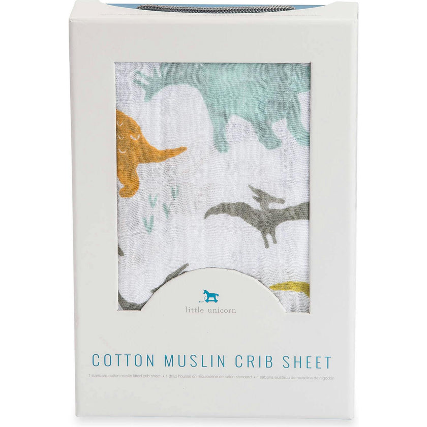 Cotton Muslin Crib Sheet - Dino Friends
