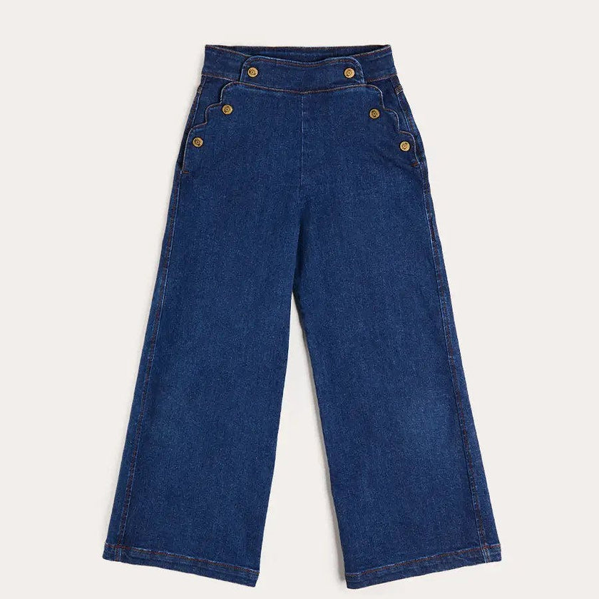 Scallop Detail Wide Leg Jeans in Blue Denim (2-12yrs)
