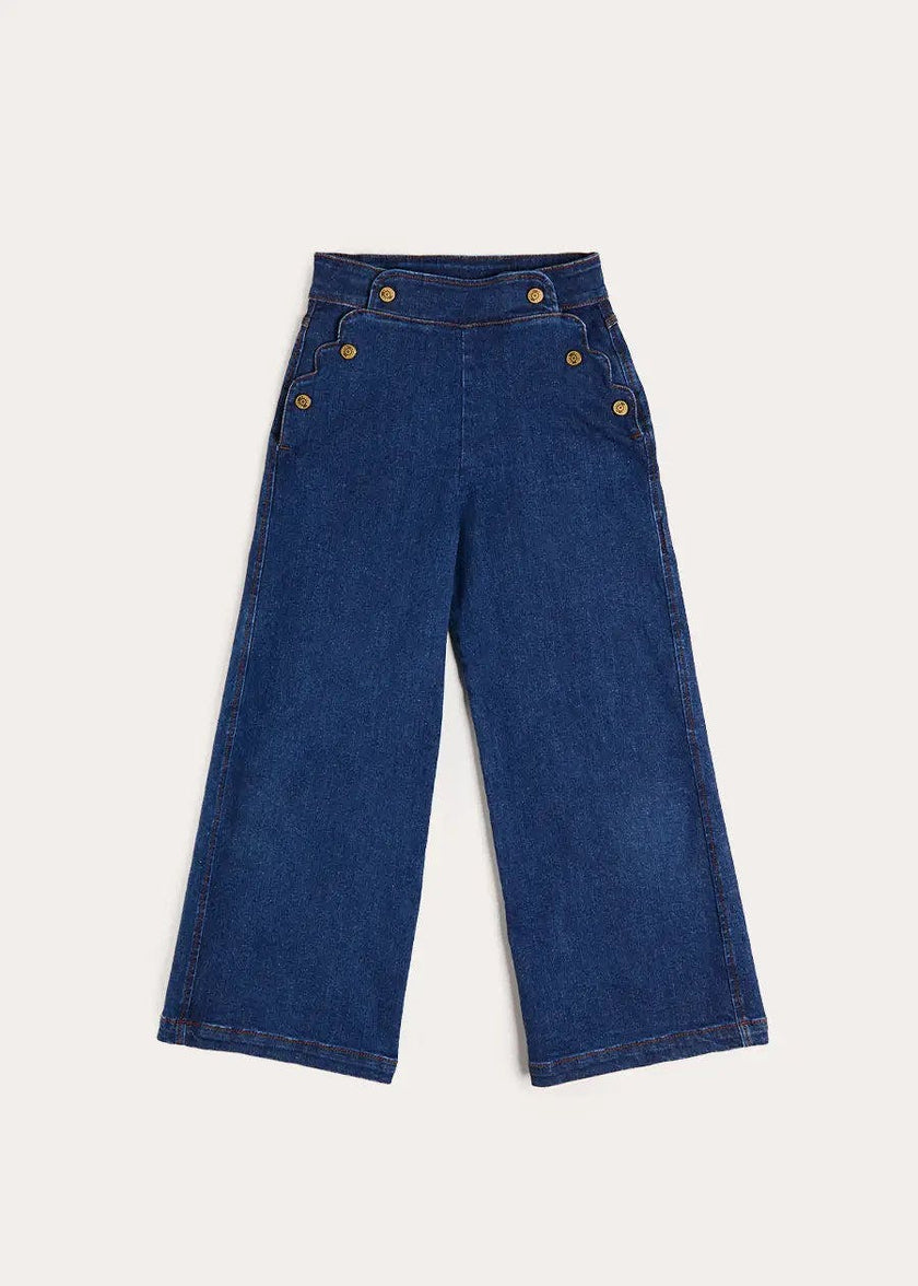 Scallop Detail Wide Leg Jeans in Blue Denim (2-12yrs)