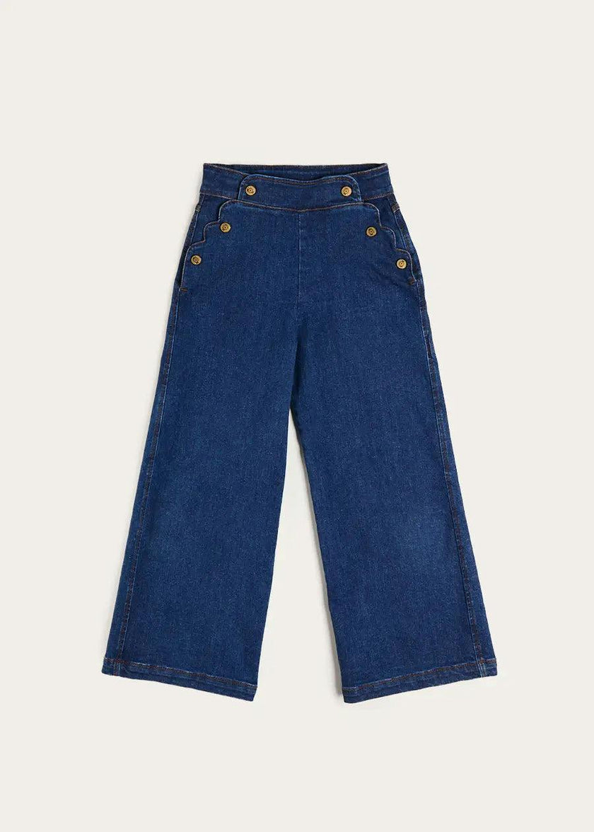 Scallop Detail Wide Leg Jeans in Blue Denim (2-12yrs)